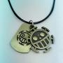 KOGNGU Hot Japan Anime One Piece Trafalgar Law Portgas D Ace Stud Necklace Cosplay (Leather Chain & Bronze)