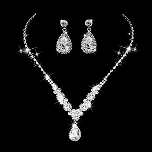 Unicra Bride Silver Bridal Necklace Earrings Set Crystal Bridal Wedding Jewelry Set Rhinestone Choker Necklace for Women and Girls (3 piece set - 2 earrings and 1 necklace)(Silver-3)
