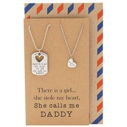 Quan Jewelry Father and Daughter Necklace Set, Dog Tag and Heart Charms Inspirational Gifts with Greeting Card