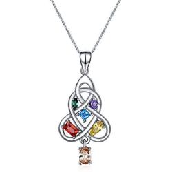 YFN Irish Celtic Knot Pendant Necklace Sterling Silver with Colorful Created Birthstone CZ Jewelry 18'' for Women