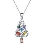 YFN Irish Celtic Knot Pendant Necklace Sterling Silver with Colorful Created Birthstone CZ Jewelry 18'' for Women