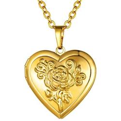GOLDCHIC JEWELRY Heart Locket Necklace,18K Gold Plated/Platinum Plated/Rose Gold Flower/Tree of Life Memorial Photo Locket Necklace with Picture with 20”+2” Chain,with Gift Box