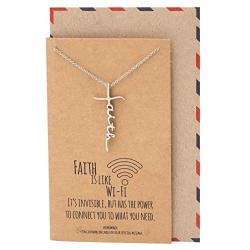Quan Jewelry WiFi Faith Pendant Necklace, Religious Jewelry, Inspirational Jewelry with Greeting Card - Silver Tone