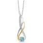 Gem Stone King 2 Tone 10K Yellow Gold And 925 Sterling Silver Diamond Infinity Pendant 0.54 Ct Round Blue Zircon
