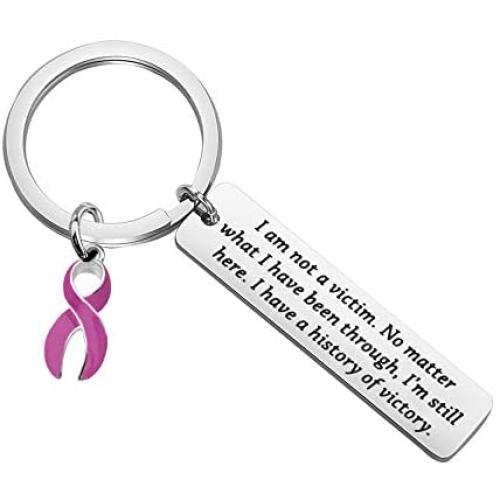 Gzrlyf Domestic Violence Awareness Keychain Purple Ribbon Keychain Inspirational Gifts for Survivor I am Not a Victim