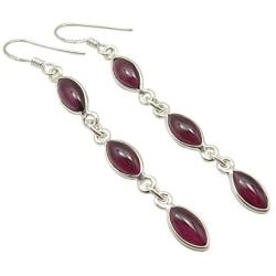 SilverStarJewel Marquise 5 x 10 mm Garnet Long Earrings 2.6'' 925 Pure Sterling Silver