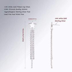 925 Sterling Silver 14K Gold Triangle Star Rose Dangle Drop Stud Earrings with Long CZ Chain Tassel for Women Costume Jewelry