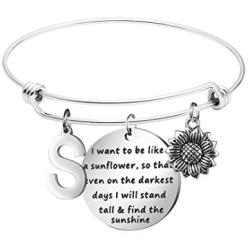 MEMGIFT Sunflower Bracelets for Women Daughter Wife Bridesmaid Girlfriend Mom Best Friend You are My Sunshine Cute Daisy Jewelry Silver Stainless Steel Expandable Bangle Personalized Birthday Gifts