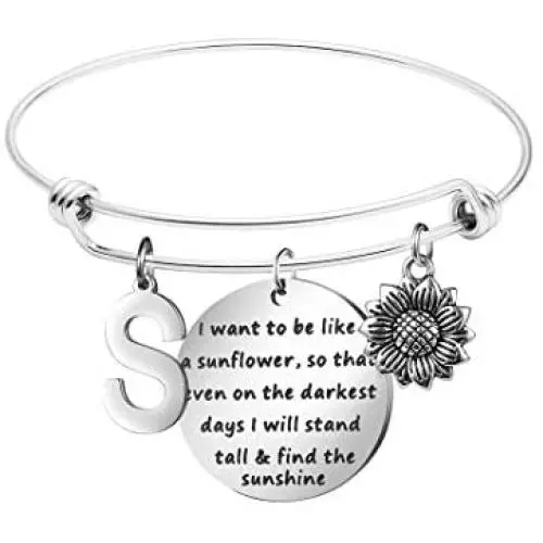 MEMGIFT Sunflower Bracelets for Women Daughter Wife Bridesmaid Girlfriend Mom Best Friend You are My Sunshine Cute Daisy Jewelry Silver Stainless Steel Expandable Bangle Personalized Birthday Gifts