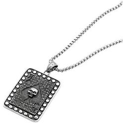 Painosess Men Women Necklace Vintage Stainless Steel Ace of Spades Skull Pendant with 24 inches Chain