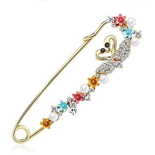 Qiaoqiao Heart Shape Brooches Crystal Lapel Pin Large Safety Brooch Clothing Scarves Shawl Buttons Costume Jewelry Accessories for Women Gril