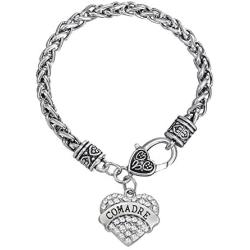 Skyrim Fashion Heart-Shape Comadre Words with Clear Crystal Wheat Chain Bracelet Jewelry