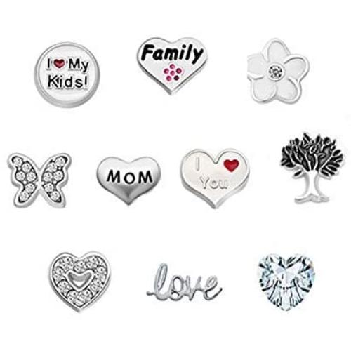 Third Time Charm I Love You Mom Floating Family Charm for Glass Living Memory Lockets Necklace & Bracelets