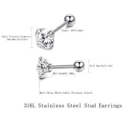 Hanpabum 12Pairs 16G Stainless Steel Cubic Zirconia Tragus Earrings for Women Girls Helix Stud Earring Body Piercing Jewelry Set