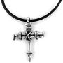 Wire Wrapped Three Nails Cross Necklace on Black Rubber Cord