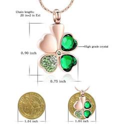 constantlife Cremation Jewelry Memorial Urn Necklace for Ashes Lucky Four-Leaf Clover Design Stainless Steel Pendant Keepsake