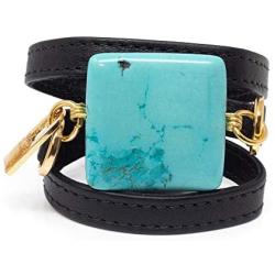 LALÉ Woman wrap Genuine Leather and semiprecious Stone Bracelet | Twists Three Times Around The Wrist | Ironwork Plated in Gold Buckle | Adjustable Size | Handmade Jewelry