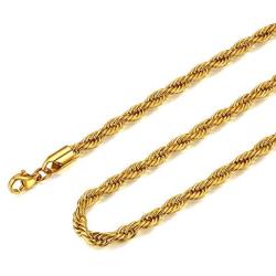 FOCALOOK 3MM Stainless Steel Twist Rope Chain for Women Men Thick Replacement Chain for Your Pendant 18-30 Inch (Silver/Black/Gold Color)