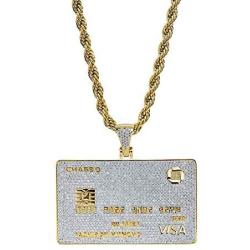 TOPGRILLZ 18K Gold Plated Custom Iced Out Credit V Card Pendant Necklace Personalized Name Chain for Men Women Charm Gifts