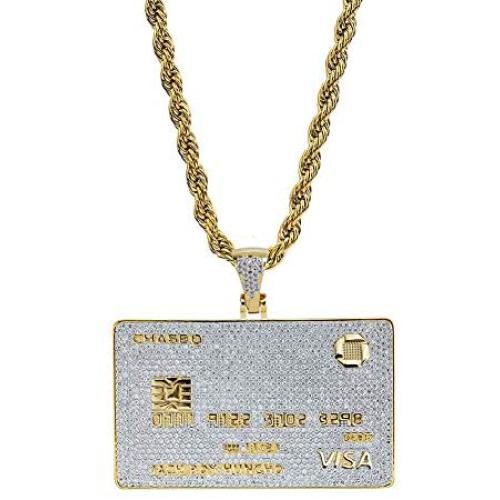 TOPGRILLZ 18K Gold Plated Custom Iced Out Credit V Card Pendant Necklace Personalized Name Chain for Men Women Charm Gifts