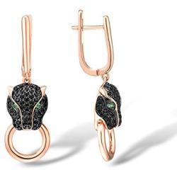 Santuzza Black Panther Spinel Rose Gold 14K Plating Earrings for Women 925 Sterling Silver Leopard Head Earring