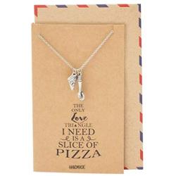 Quan Jewelry Pizza and Pizza Cutter Pendant Necklace, Friendship Gifts for Women with Greeting Card