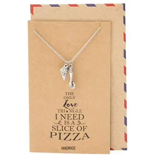 Quan Jewelry Pizza and Pizza Cutter Pendant Necklace, Friendship Gifts for Women with Greeting Card Quan Jewelry Pizza and Pizza Cutter Pendant Necklace, Friendship Gifts for Women with Greeting Card