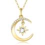 14k Gold Moon Necklace for Women, Real Gold Moon and North Star Pendant with Chain, Jewelry Gifts for Her, 16+1+1 Inch