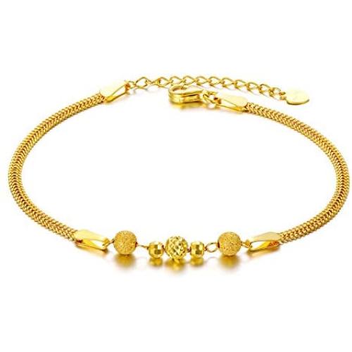 Solid 18k Yellow Gold Bead Bracelet for Women, Fine Anniversary Jewelry Gifts for Wife, Present for Her, 6.5''-7.7''