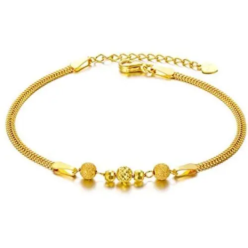 Solid 18k Yellow Gold Bead Bracelet for Women, Fine Anniversary Jewelry Gifts for Wife, Present for Her, 6.5''-7.7'' Solid 18k Yellow Gold Bead Bracelet for Women, Fine Anniversary Jewelry Gifts for Wife, Present for Her, 6.5''-7.7''