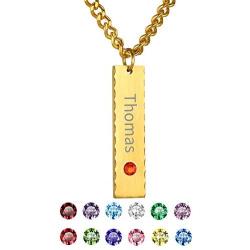 GOLDCHIC JEWELRY Mothers Day Personalized Birthstone Vertical Bar Necklace, Engraved Family Names Necklace with Birthstone for Men/Women, Pendant for Husband/Father/Son/Grandma/Mom,Gift Box Included