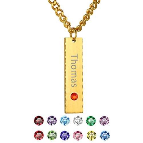 GOLDCHIC JEWELRY Mothers Day Personalized Birthstone Vertical Bar Necklace, Engraved Family Names Necklace with Birthstone for Men/Women, Pendant for Husband/Father/Son/Grandma/Mom,Gift Box Included