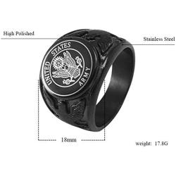 JAJAFOOK Vintage Titanium Steel US Military Army Ring Eagle Medal Rings for Men, Silver/Gold/Black