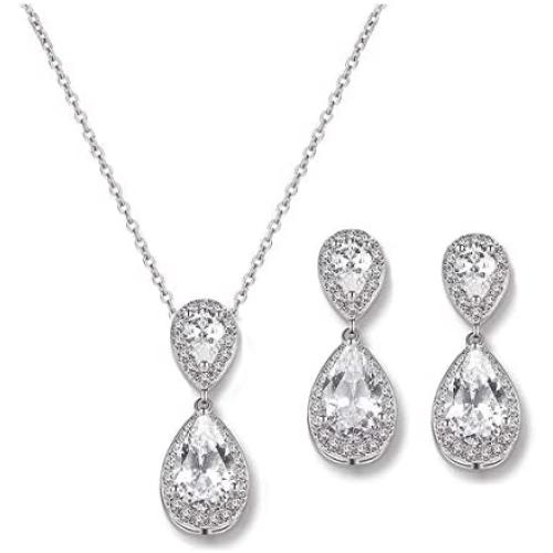 UDORA Teardrop Cubic Zirconia Drop Earrings Necklace Bridal Jewelry Sets Wedding Prom Gifts For Bridesmaid