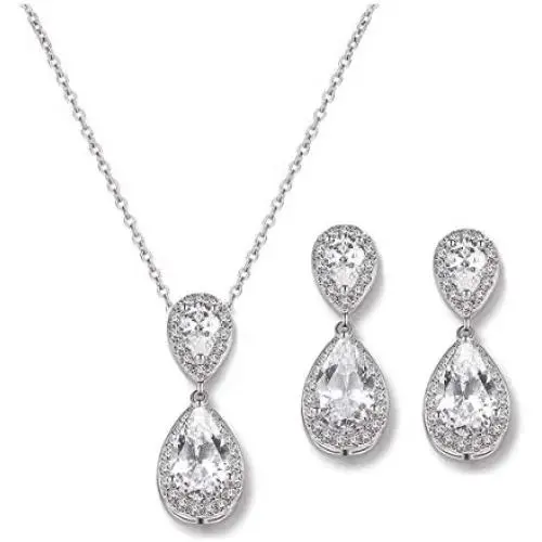 UDORA Teardrop Cubic Zirconia Drop Earrings Necklace Bridal Jewelry Sets Wedding Prom Gifts For Bridesmaid UDORA Teardrop Cubic Zirconia Drop Earrings Necklace Bridal Jewelry Sets Wedding Prom Gifts For Bridesmaid