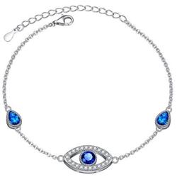 DAOSHANG 925 Sterling Silver Good Luck Blue Cubic Zirconia Evil Eye Bracelet for Women, Adjustable Chain 7 + 2''