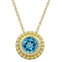 Jewelili 10K Yellow Gold 5 millimeter Swiss Blue Topaz Pendant Necklace, 18 Inches Rope Chain