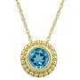 Jewelili 10K Yellow Gold 5 millimeter Swiss Blue Topaz Pendant Necklace, 18 Inches Rope Chain
