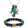 Softones Owl Necklace Healing Crystals Necklace for Women Men Reiki Spiritual Energy Gemstone Necklace Lava Owl Bracelet Set Gifts for Women with Gift Box
