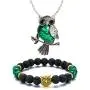 Softones Owl Necklace Healing Crystals Necklace for Women Men Reiki Spiritual Energy Gemstone Necklace Lava Owl Bracelet Set Gifts for Women with Gift Box