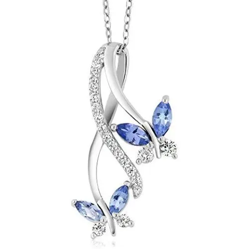 Gem Stone King Blue Tanzanite 925 Sterling Silver Butterfly Infinity Pendant Necklace 1.21 Ct Marquise Cut Gemstone Birthstone with 18 Inch Silver Chain Gem Stone King Blue Tanzanite 925 Sterling Silver Butterfly Infinity Pendant Necklace 1.21 Ct Marquise Cut Gemstone Birthstone with 18 Inch Silver Chain