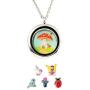 Fairy Garden Gift Locket including 5 magical enamelled charms. Fulfil every little girl’s dream. Includes a fairy, unicorn, flower, lady bug & bird floating charms set in front of a mushroom house.