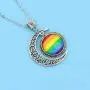 BEKECH Gay Pride Rainbow Necklace Crescent Moon Charm Rainbow Pendant Necklace Gay & Lesbian LGBT Pride Gifts Rainbow Jewelry LGBT Jewelry Lesbian Gift
