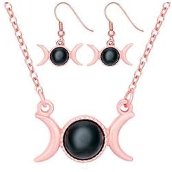 Triple Moon Goddess Symbol Semi-Precious Stones Jewelry