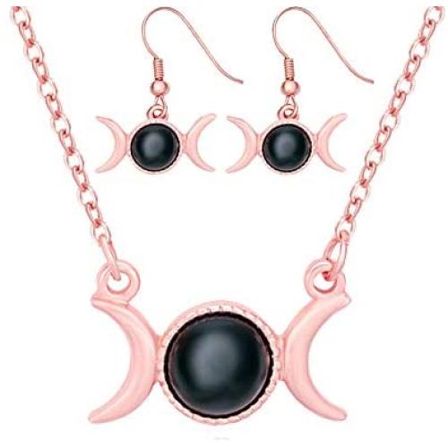 Triple Moon Goddess Symbol Semi-Precious Stones Jewelry