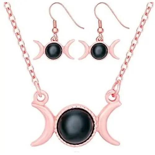 Triple Moon Goddess Symbol Semi-Precious Stones Jewelry