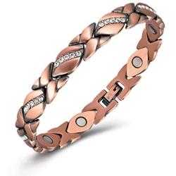 Gioieiieria 99.9% Copper Bracelet for Women Magnetic Therapy Bracelets for Relieve Arthritis Pain with 3500 Gauss Strong Magnets 7.8'' Link Adjustable Crystal Bracelets