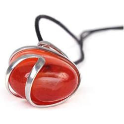 Raw Tumbled Carnelian Crystal Healing Pendant Necklace - for Motivation Strength Leadership Endurance Inspiration Courage - Authentic Stone on Silver Plated Chain Real Gemstone Chakra Healing Charm