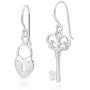 Key to My Loving Heart Lock .925 Sterling Silver Dangle Earrings