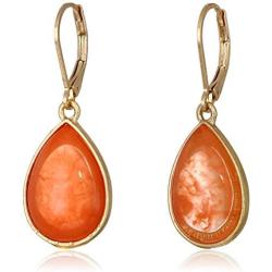 Chaps Womens Gold/Coral Leverback Teardrop Earrings, Coral, One Size